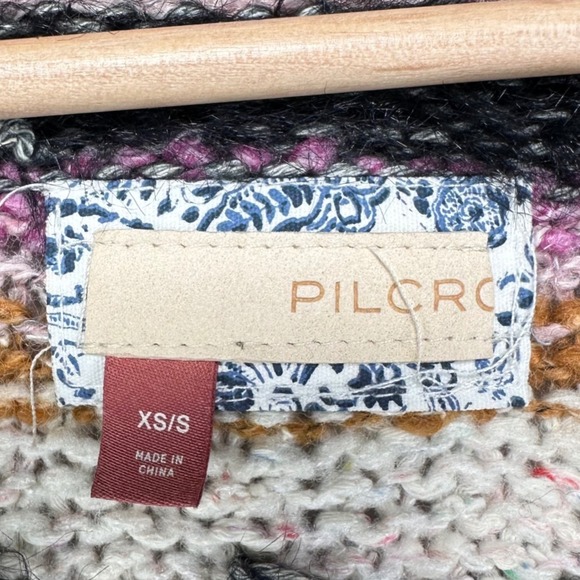 Pilcro Anthropologie Evil Eye Fringe Cardigan Sweater XS/S Boho Intarsia Knit - Picture 4 of 11